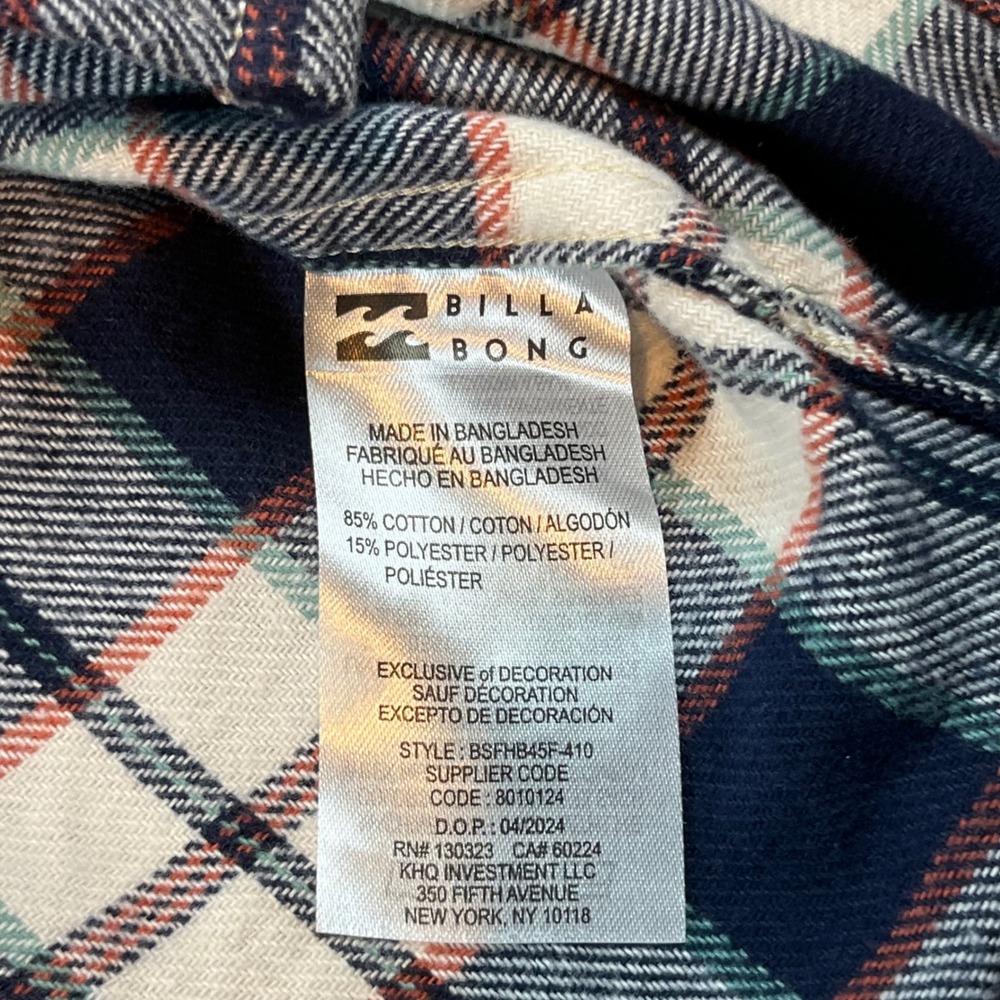 Billabong Kids Large Plaid Flannel Button Down Shirt Navy Blue White Orange L - Picture 6 of 10